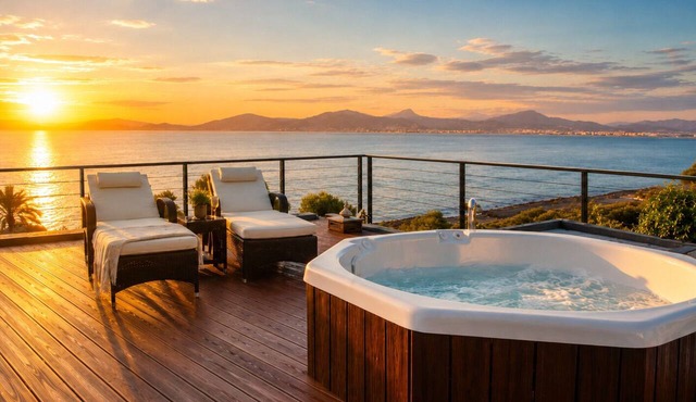 Ferienhaus mit Meerblick und Whirlpool: Traum-Sandbuchten nur 3 min zu fuß in Cala Blava