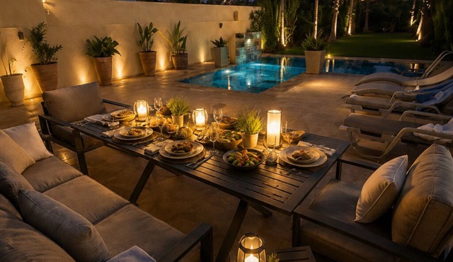 Marrakech-style villa with pool, hammam, and sauna