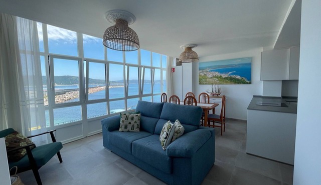 Ribeira beach viewpoint. Front line of beach Renovated May 2024 in Fisterra